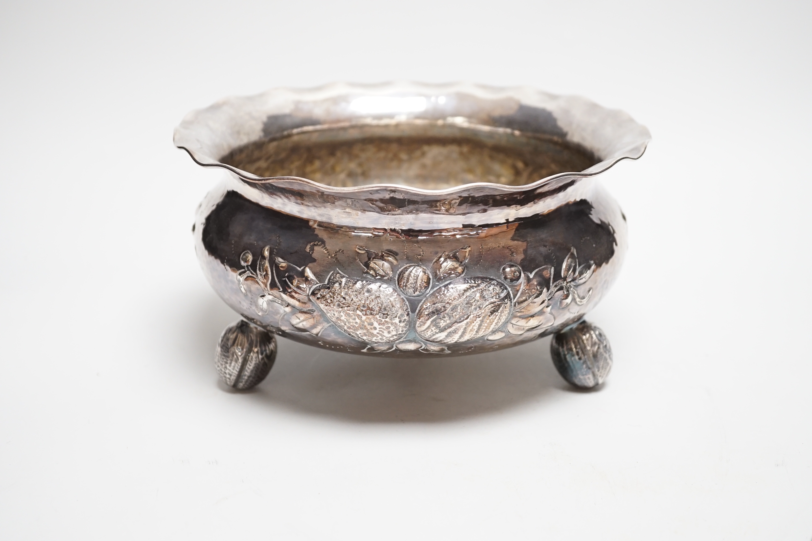 A 1930's Swedish planished white metal fruit bowl, date letter for 1938, diameter 23.2cm, 17.9oz.